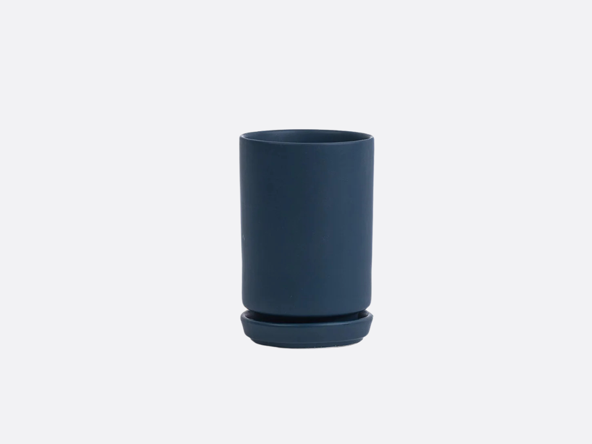 3.25" Tall Cylinder Pot with Water Saucer - Midnight