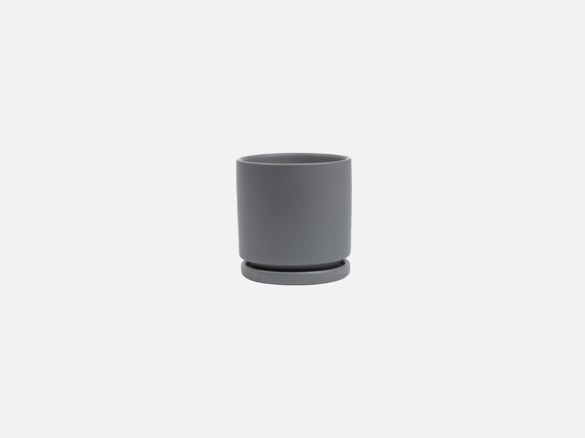 4.5" Gemstone Cylinder Pot + Saucer - Granite
