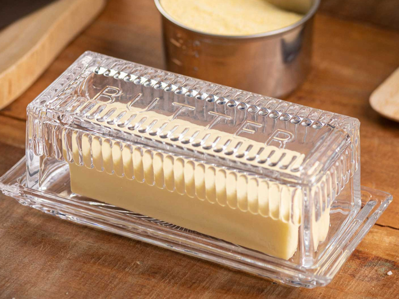 Embossed Glass Butter Dish