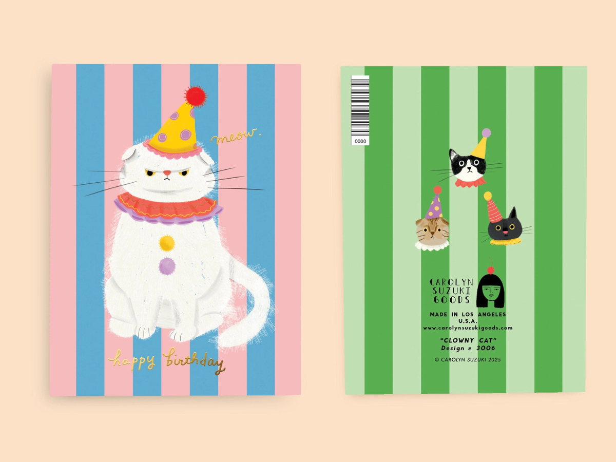 Clowny Cat - Birthday Card