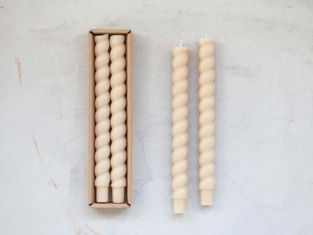 Twisted Taper Candles - Cream - Set of 2