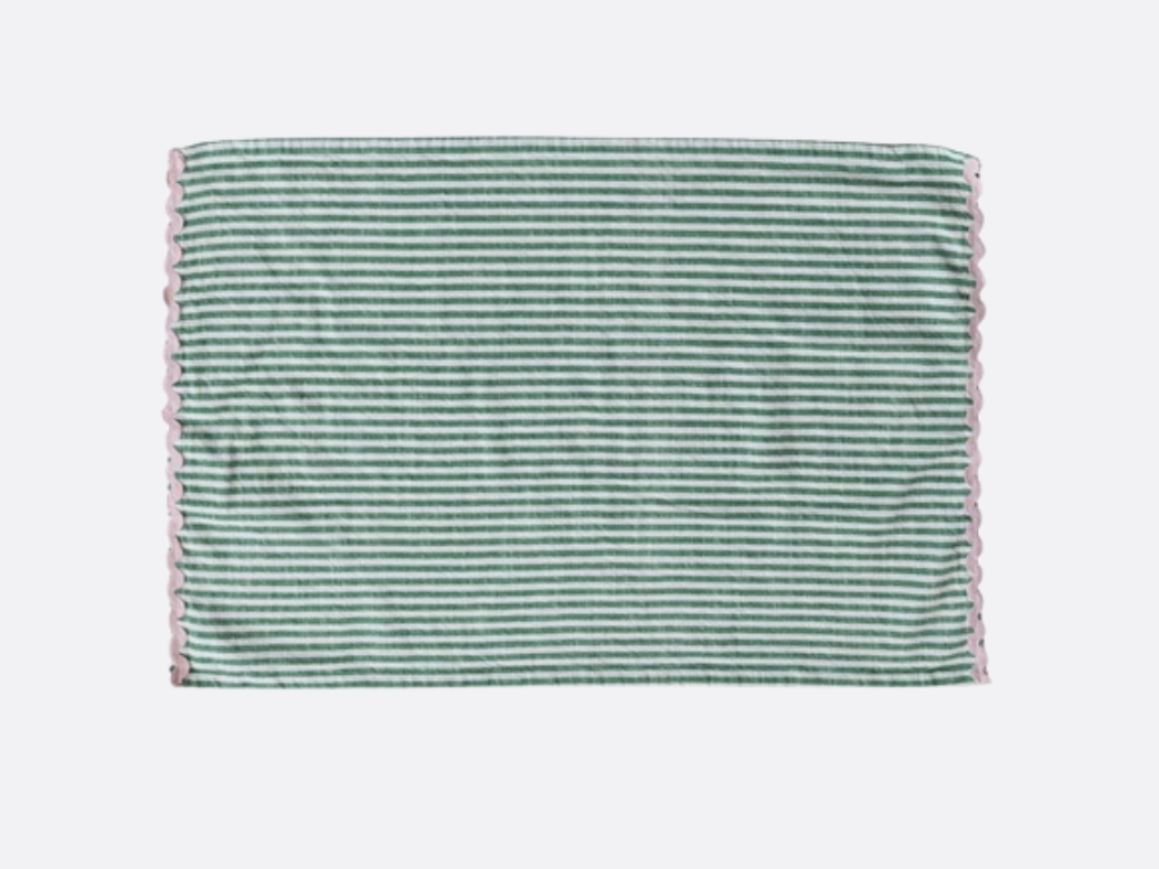 Woven Cotton Striped Tea Towel with Ric Rac Trim