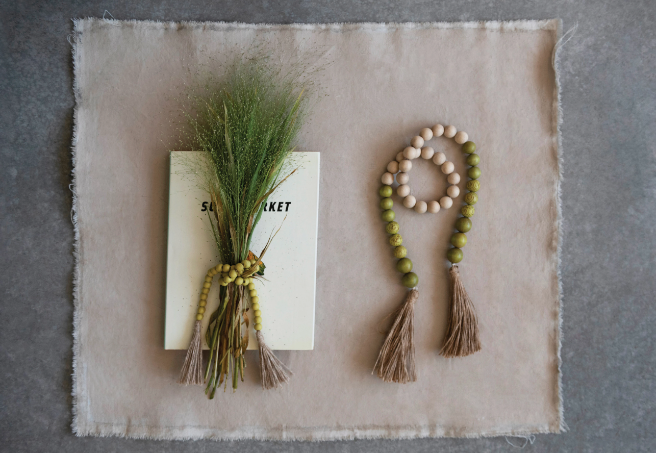 Wood Bead Garland with Jute Tassels