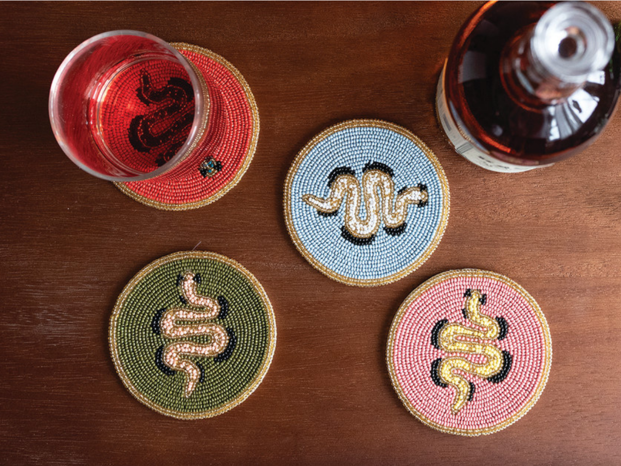 Glass Beaded Snake Coaster Set