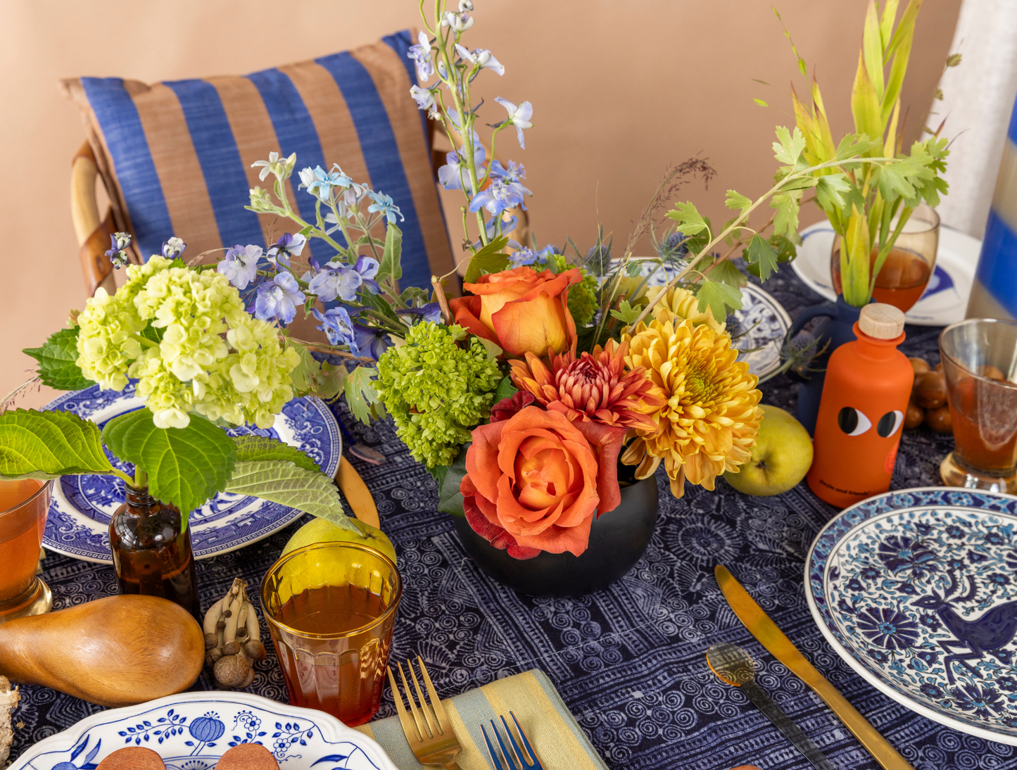 Kyoto Outdoor Cushion - Caramel + Blue