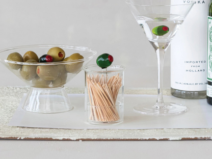 Glass Toothpick Holder with Hand-Blown Olive