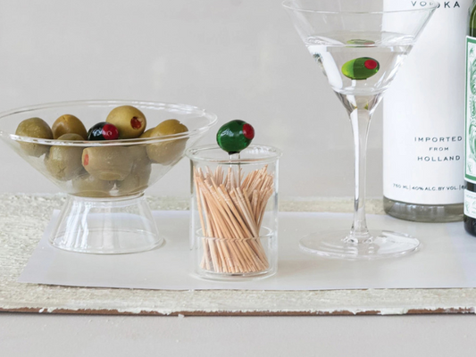 Glass Toothpick Holder with Hand-Blown Olive