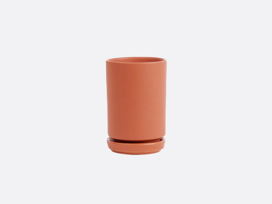 3.25" Tall Cylinder Pot with Water Saucer - Rust