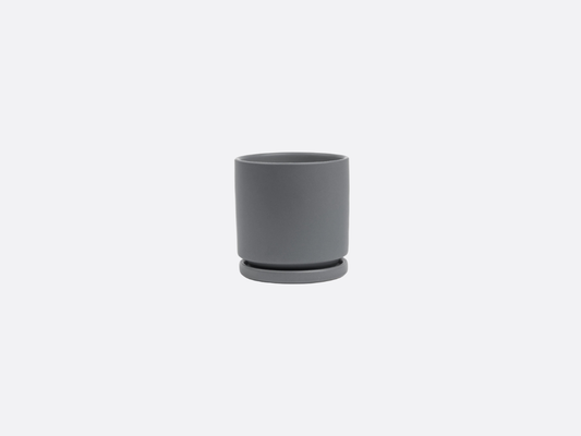 4.5" Gemstone Cylinder Pot + Saucer - Granite
