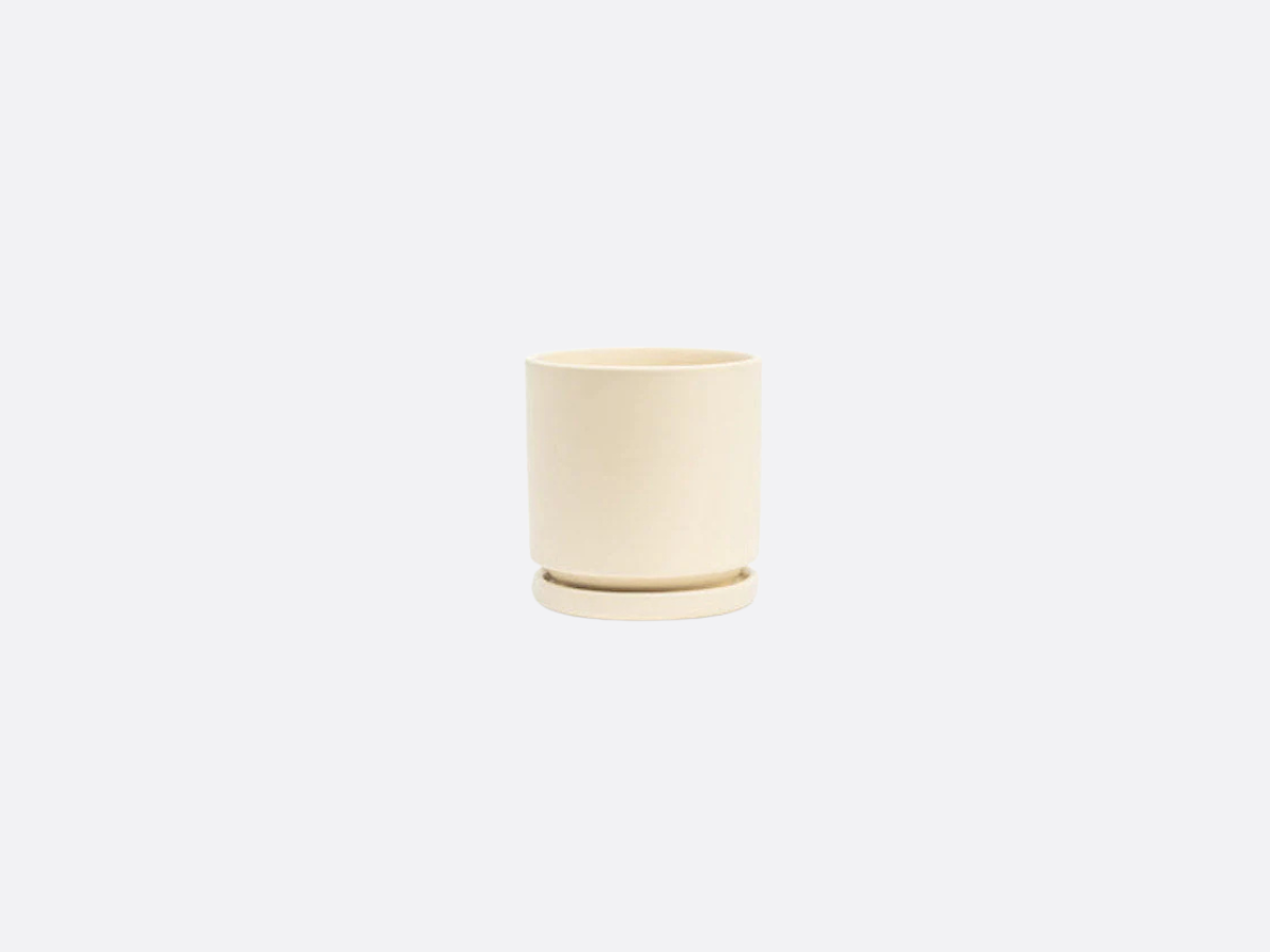 4.5" Gemstone Cylinder Pot + Saucer - Almond
