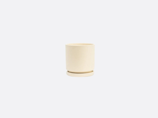 4.5" Gemstone Cylinder Pot + Saucer - Almond