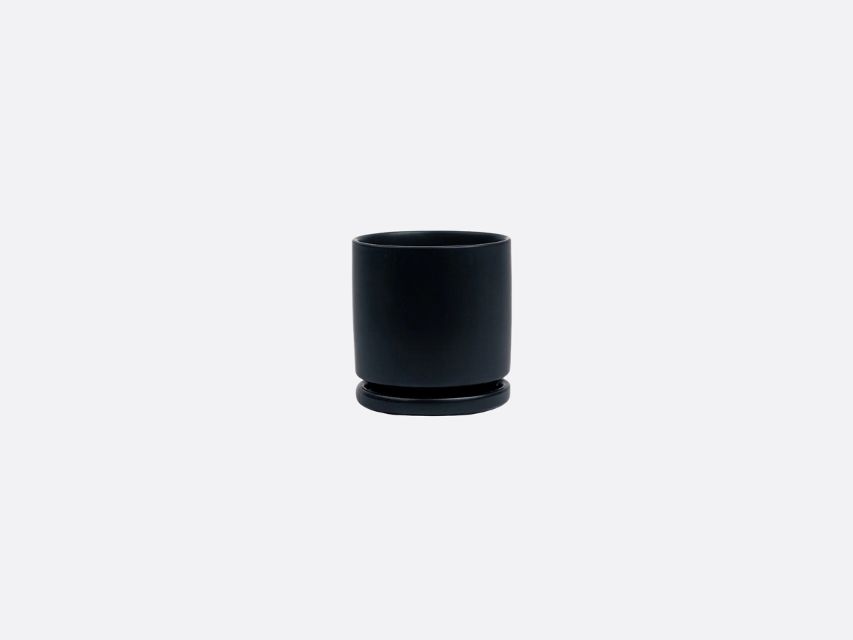 4.5" Gemstone Cylinder Pot + Saucer - Black