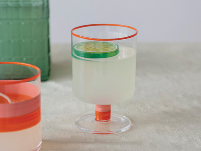 Drinking Glass with Colored Rim & Striped Stem