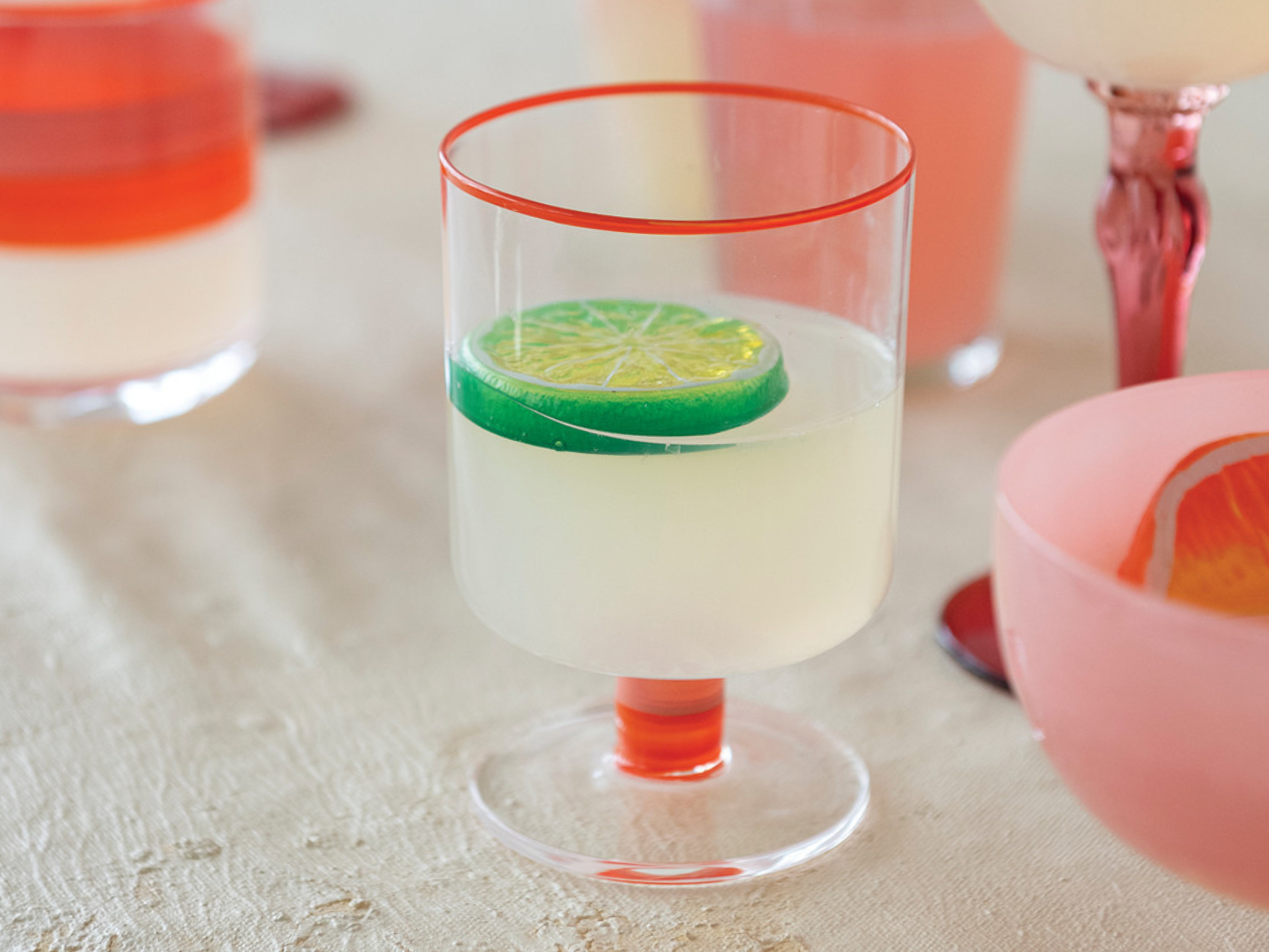 Drinking Glass with Colored Rim & Striped Stem