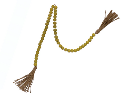 Wood Bead Garland with Jute Tassels