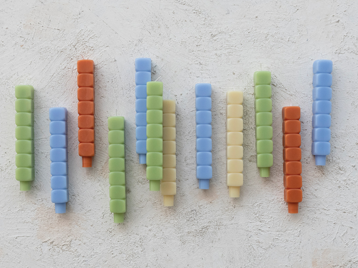 Stacked Blocks Taper Candles - Set of 2
