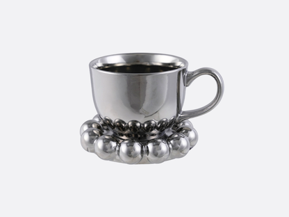 Stoneware Mug + Saucer with Chrome Finish