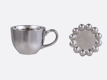 Stoneware Mug + Saucer with Chrome Finish