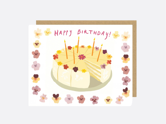 Red Pansies Birthday Cake - Birthday Card
