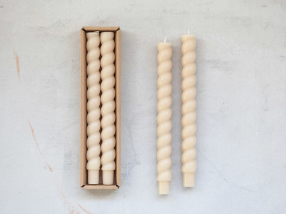 Twisted Taper Candles - Cream - Set of 2