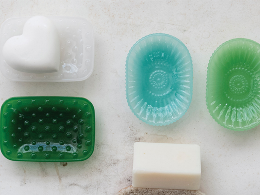 Embossed Milk Glass Footed Soap Dish - Green