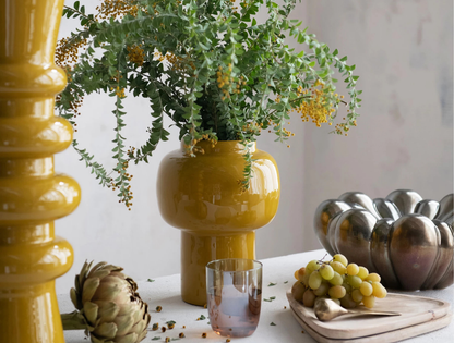 Enameled Metal Vase - Mustard Yellow