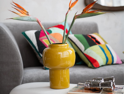 Enameled Metal Vase - Mustard Yellow