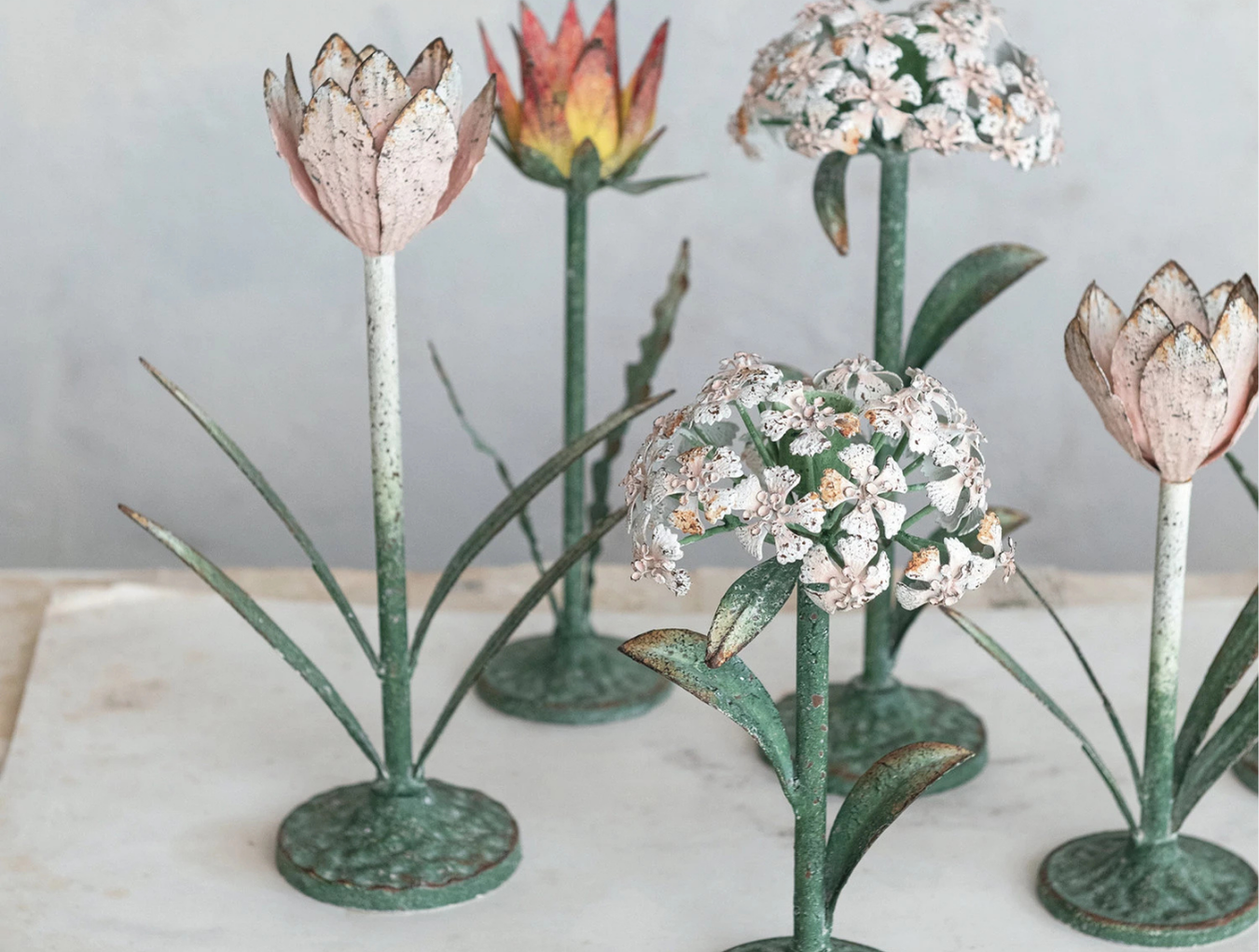 Painted Metal Floral Taper Holders