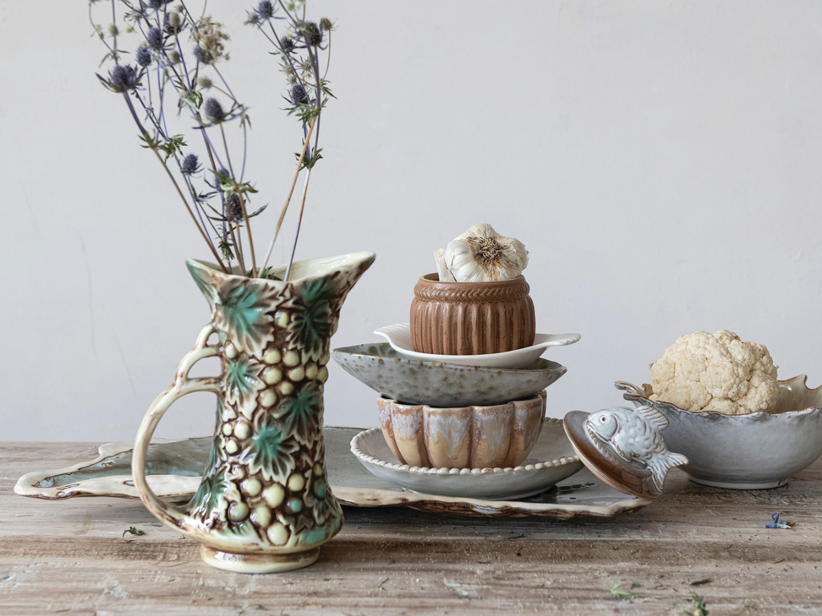 Embossed Stoneware Grape Pitcher