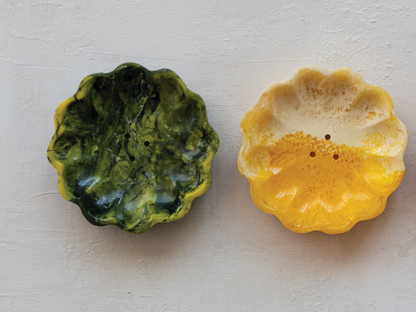 Marbled Flower Soap Dish - Yellow