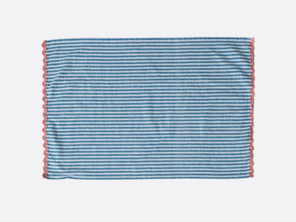 Woven Cotton Striped Tea Towel with Ric Rac Trim