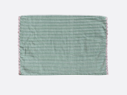 Woven Cotton Striped Tea Towel with Ric Rac Trim