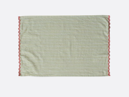 Woven Cotton Striped Tea Towel with Ric Rac Trim
