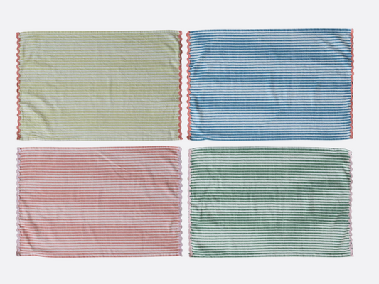 Woven Cotton Striped Tea Towel with Ric Rac Trim