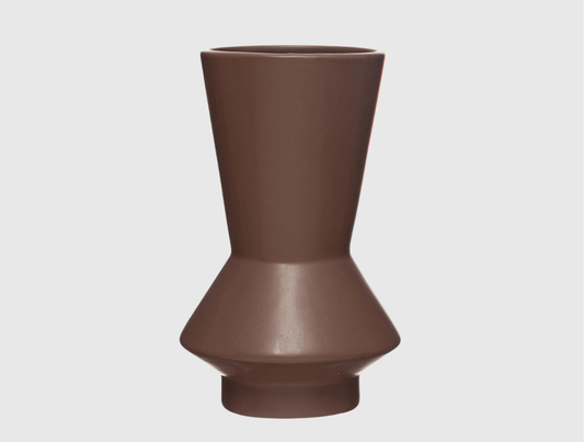 Stoneware Geometric Vase - Brown