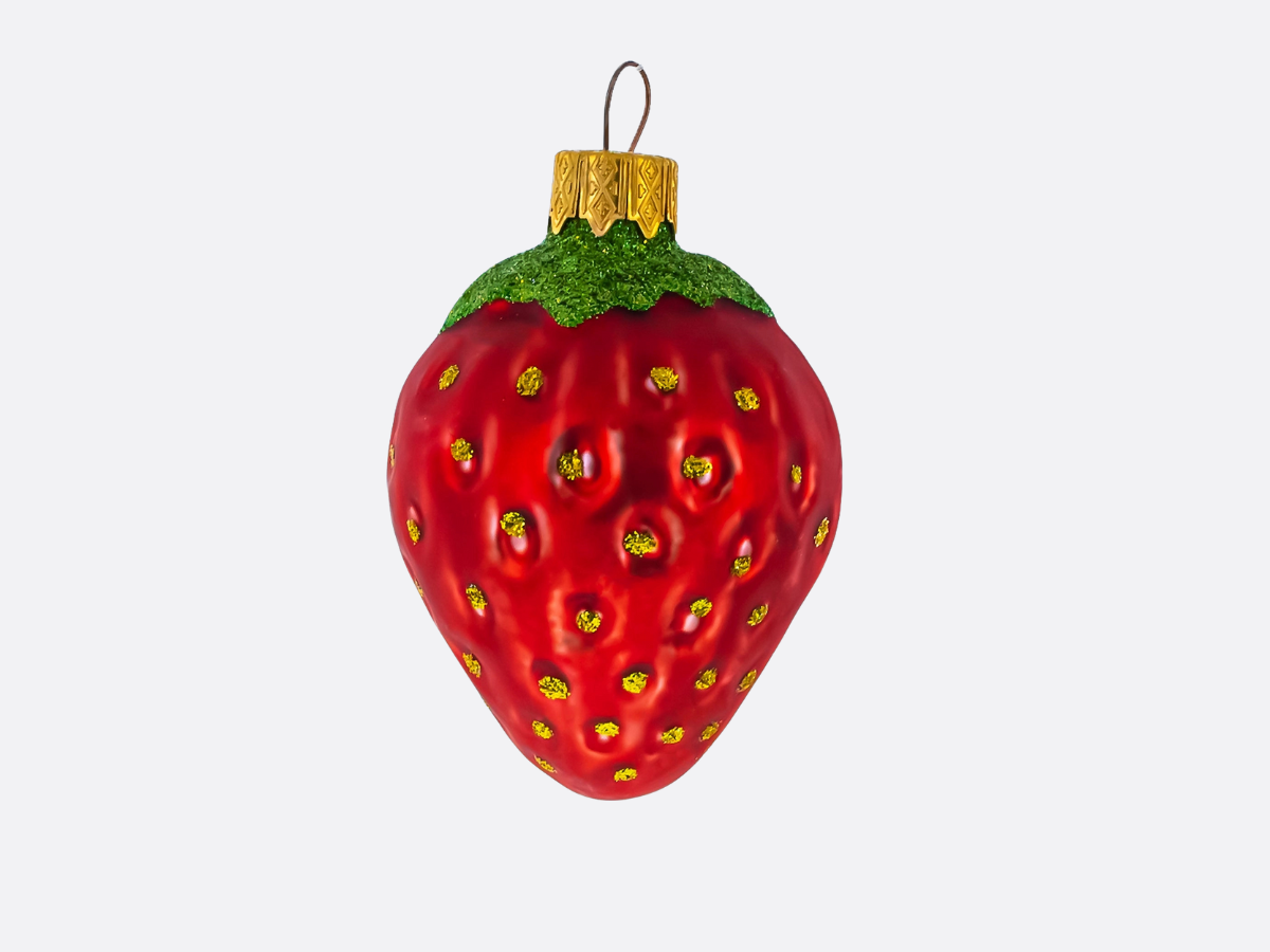 Strawberry with Leaf Glass Christmas Ornament