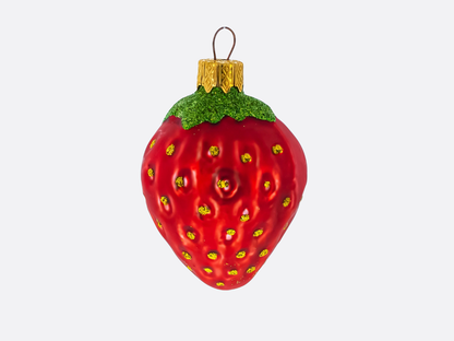 Strawberry with Leaf Glass Christmas Ornament