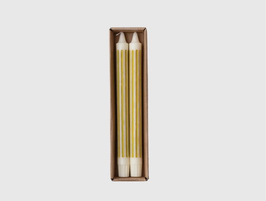 Unscented Striped Taper Candle Set - Chartreuse