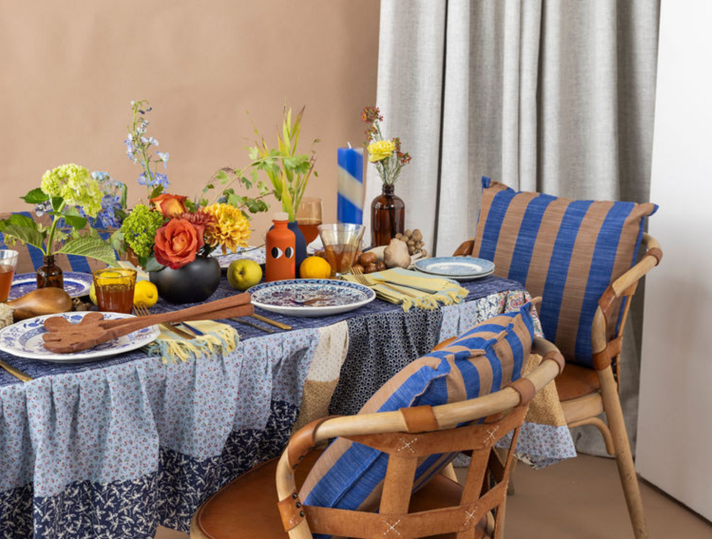 Kyoto Outdoor Cushion - Caramel + Blue