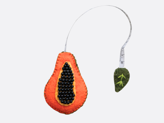 Handmade Embroidered Felt Tape Measure - Papaya