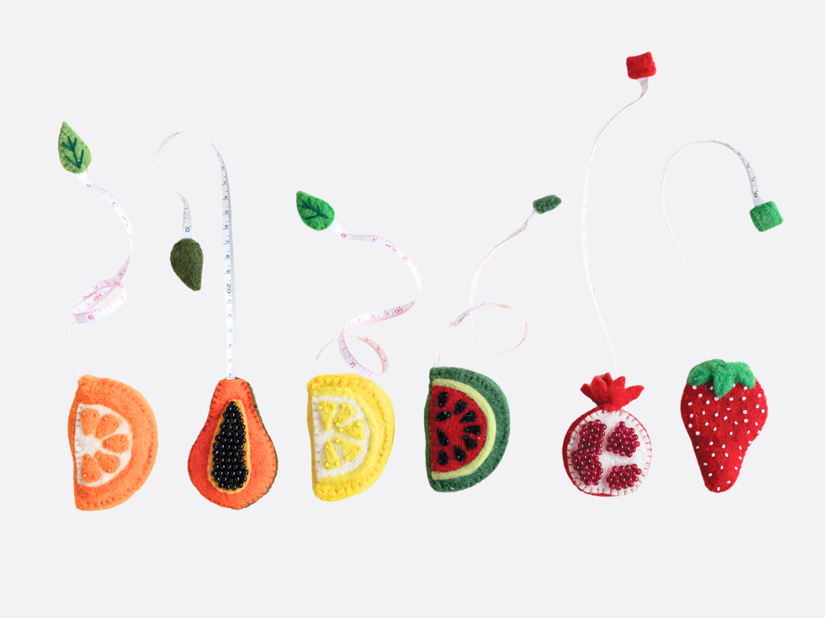 Handmade Embroidered Felt Tape Measures - Orange