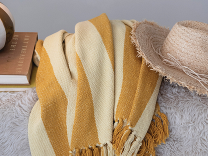Woven Recycled Throw - Mustard & Yellow