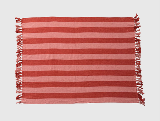Woven Recycled Throw - Red Stripes