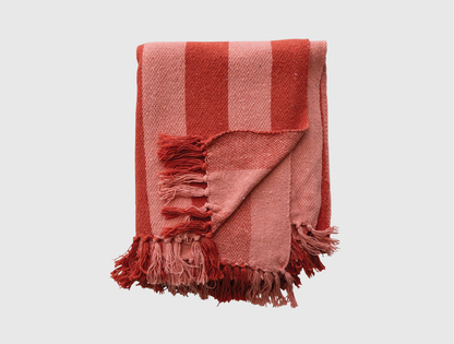 Woven Recycled Throw - Red Stripes