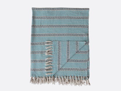 Woven Recycled Throw - Blue Stripes