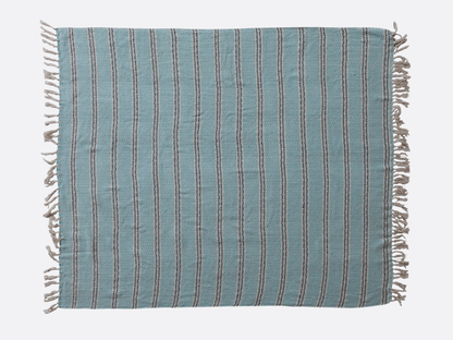 Woven Recycled Throw - Blue Stripes