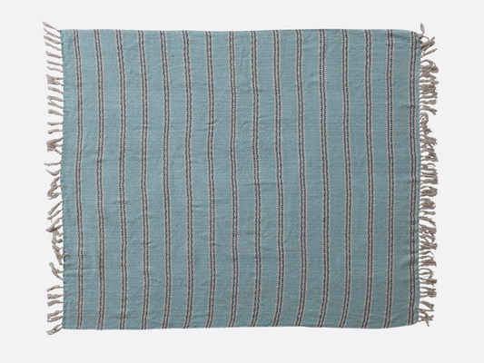 Woven Recycled Throw - Blue Stripes