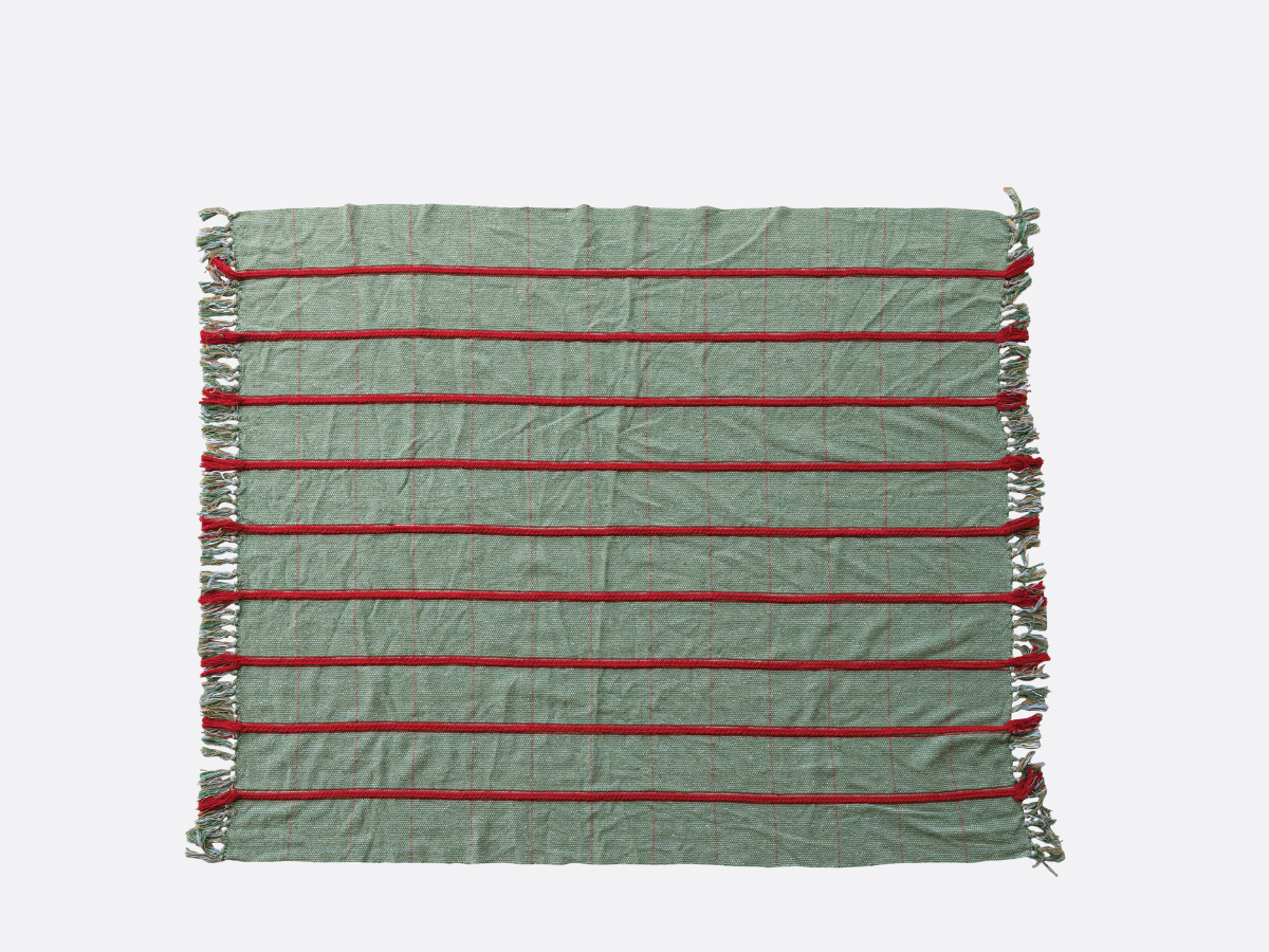 Woven Recycled Throw - Green Stripes