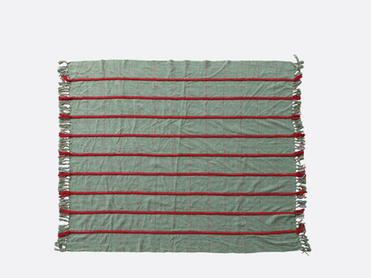 Woven Recycled Throw - Green Stripes
