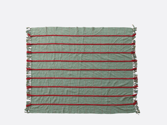 Woven Recycled Throw - Green Stripes